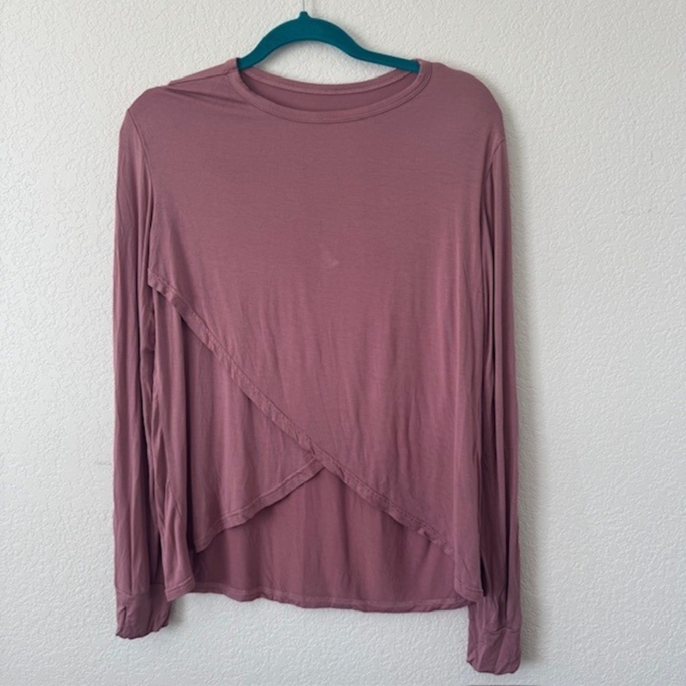 Kay Unger Women's Rose Pink Long Sleeve Asymmetrical Layered Top L